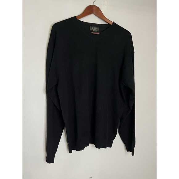 Neiman Marcus Merino Wool Black Men's Large Knit Sweater Pullover vneck - Picture 2 of 6